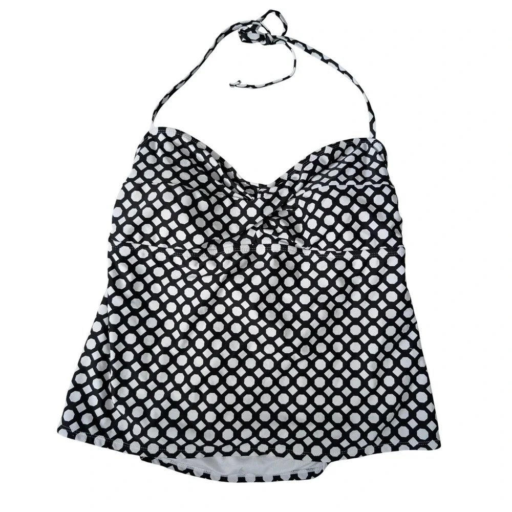 Catalina Halter Tankini Swimsuit Top XL Black‎ White Built In Cups Empire Waist